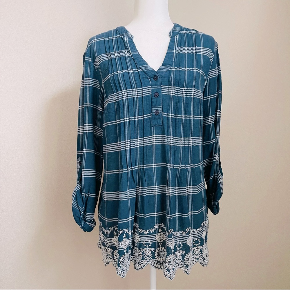 🩵 Style and Co Long Sleeve Striped Patterned Blouse Size Medium